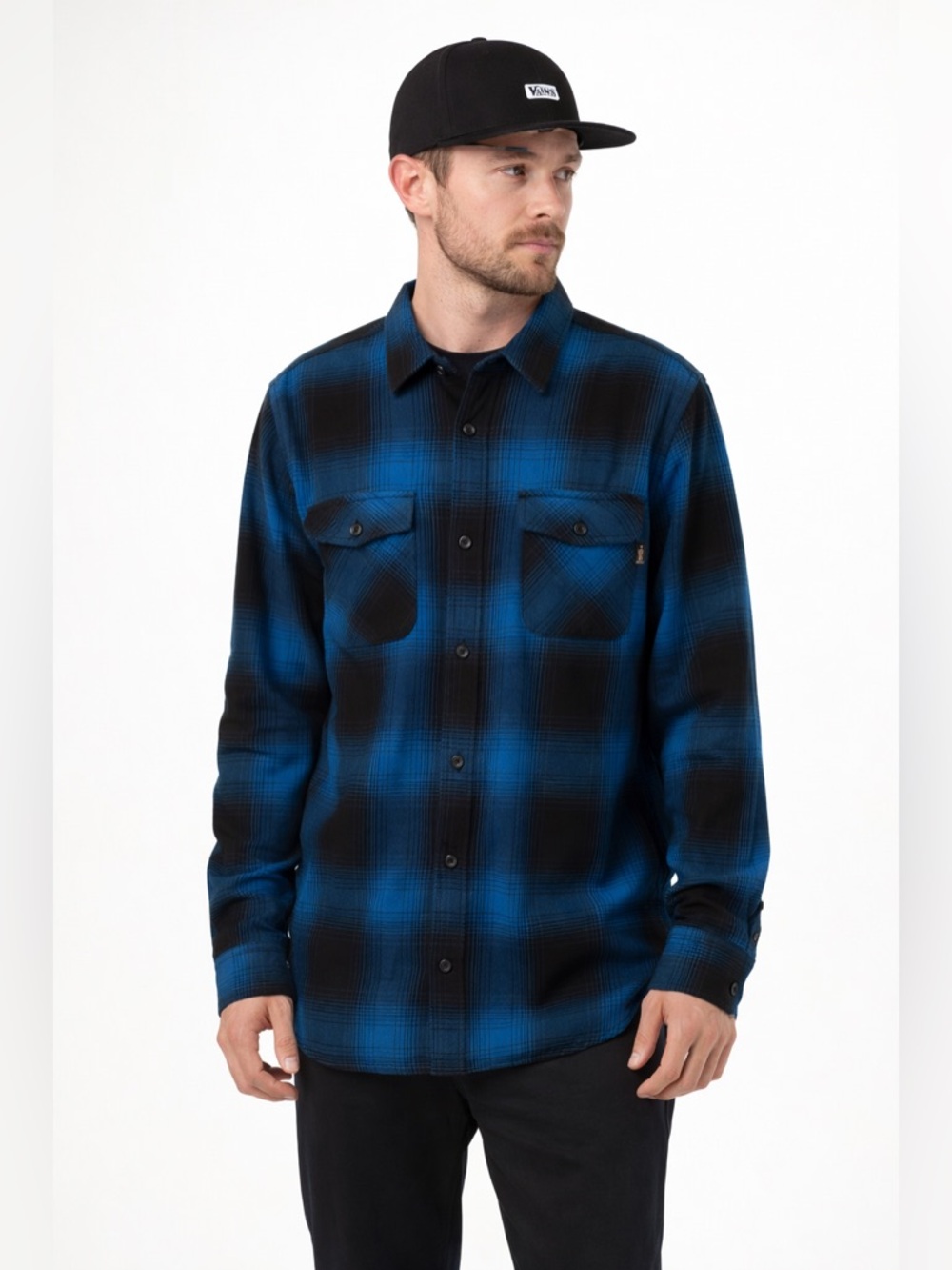 NWT Vans men’s blue and black button down shirt XL